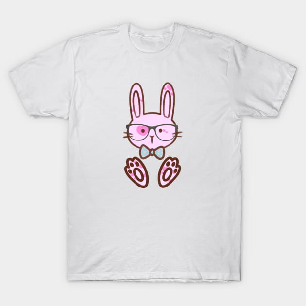 Pink Bunny Rabbit Wearing Glasses Easter T-Shirt by Art by Biyan